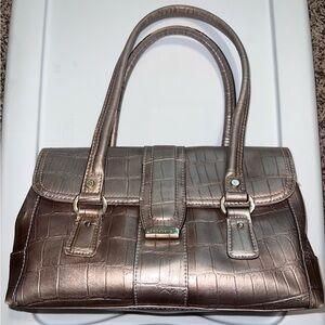 Liz Claiborne Faux Leather Bronze Crocodile Alligator Skin Saddle Embossed